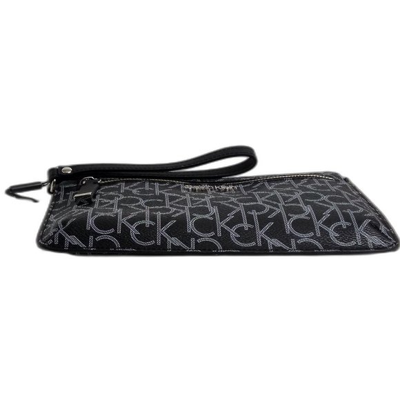 Calvin Klein Key Item Top Zip Monogram Wristlet Clutch Black/white - Picture 2 of 8